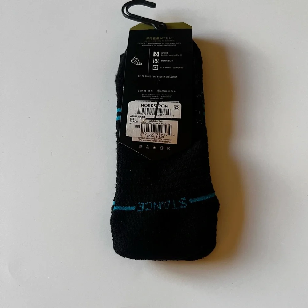 STANCE PERFORMANCE MID CUSHION FRESHTEK ATHLETIC SOCKS BLACK UNISEX MEDIUM NWT